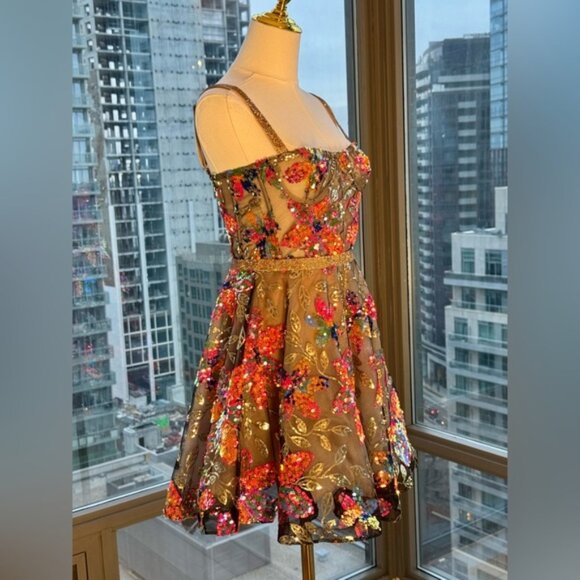 🆕 BRONX & BANCO 🧿 NWOT Mademoiselle Floral Sequin Fit-&-Flare Dress Sz XS US 2 - Picture 9 of 16